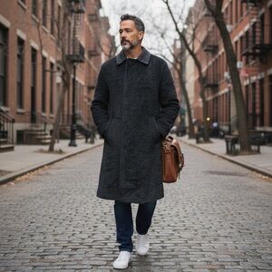 Vintage Mens Wool Mohair Alpaca Coat Black With Texture Weave Size 40 Reg Light